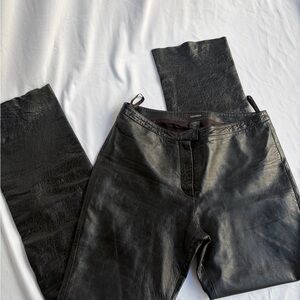 Y2K Express Black Leather Pants – Vintage 2000s Mid-Rise Straight Leg